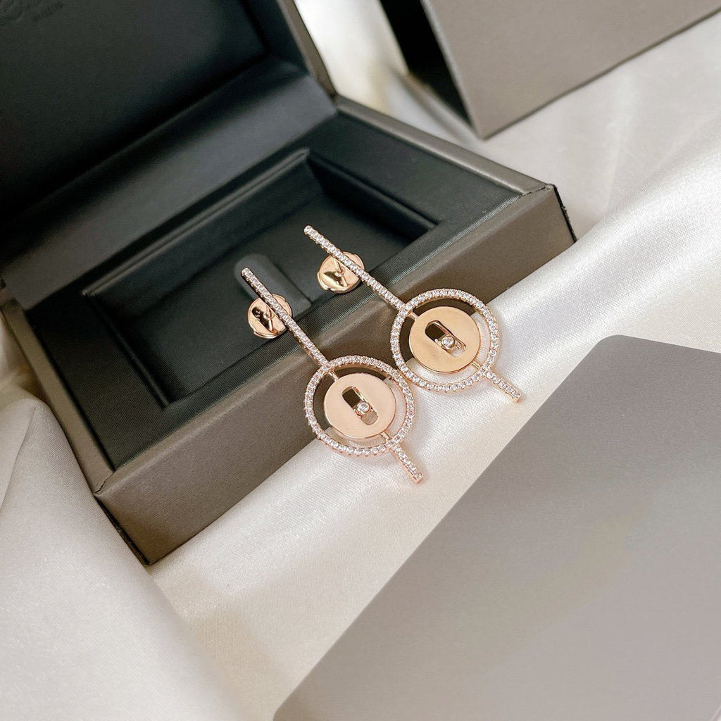 [[⭐DORISW] ]  MOVE ARROW PINK GOLD DIAMOND EARRINGS