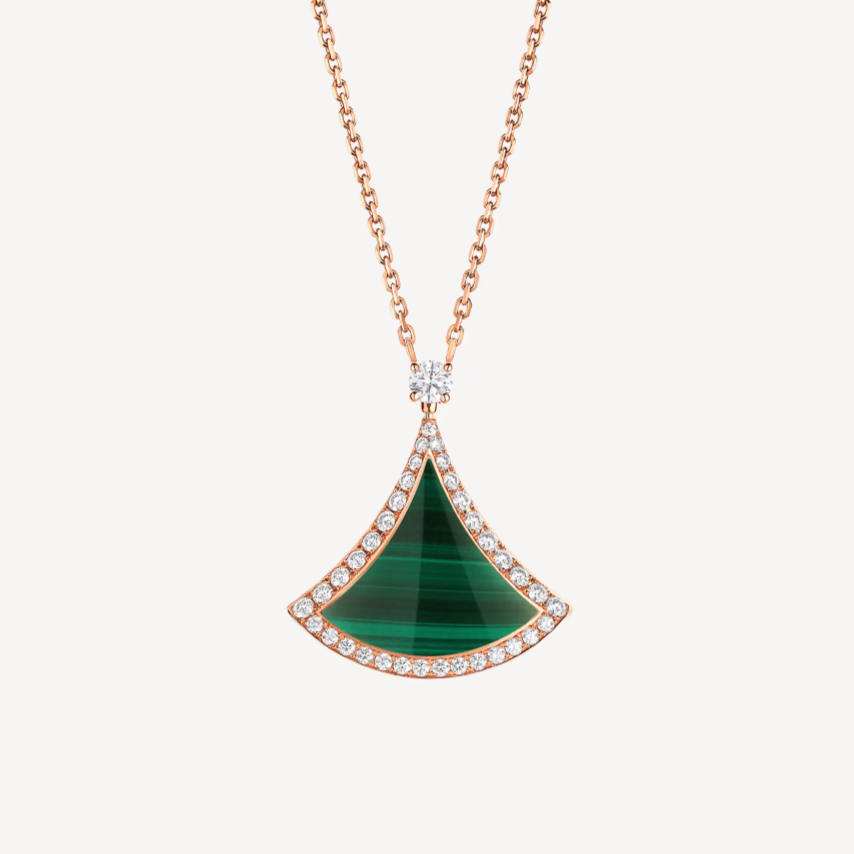 [⭐DORISW]DREAM MALACHIT-DIAMANT-HALSKETTE MIT PINKGOLD-PAVÉ