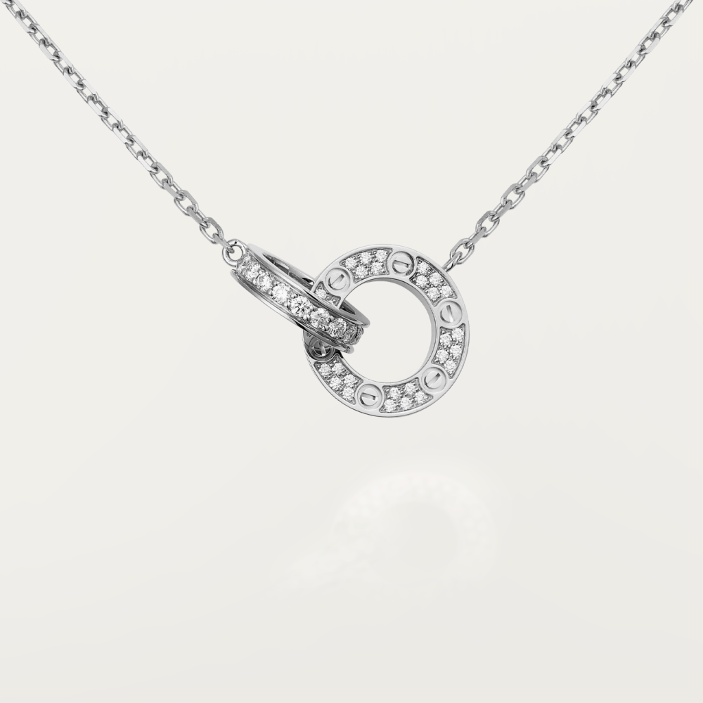 [⭐DORISW] LOVE 7.6MM ネックレス ローズゴールド＆シルバー フルダイヤモンド