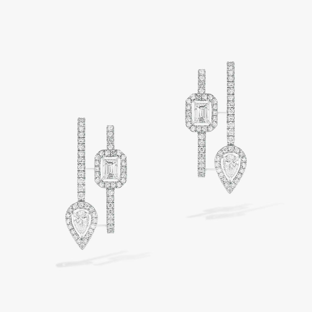 [[⭐DORISW] ] CREOLES MY TWIN 2 RANGS SILVER DIAMOND EARRINGS