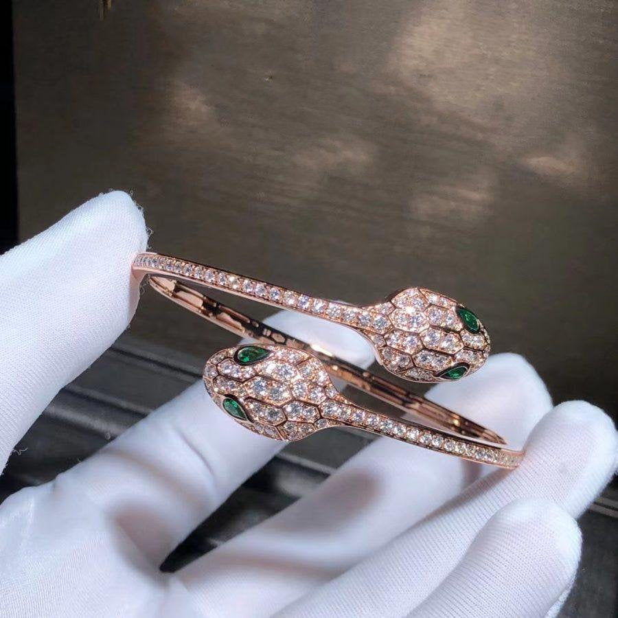 [⭐DORISW]SERPENTI BRACELET PINK GOLD MALACHITE DIAMOND DOUBLE SNAKE
