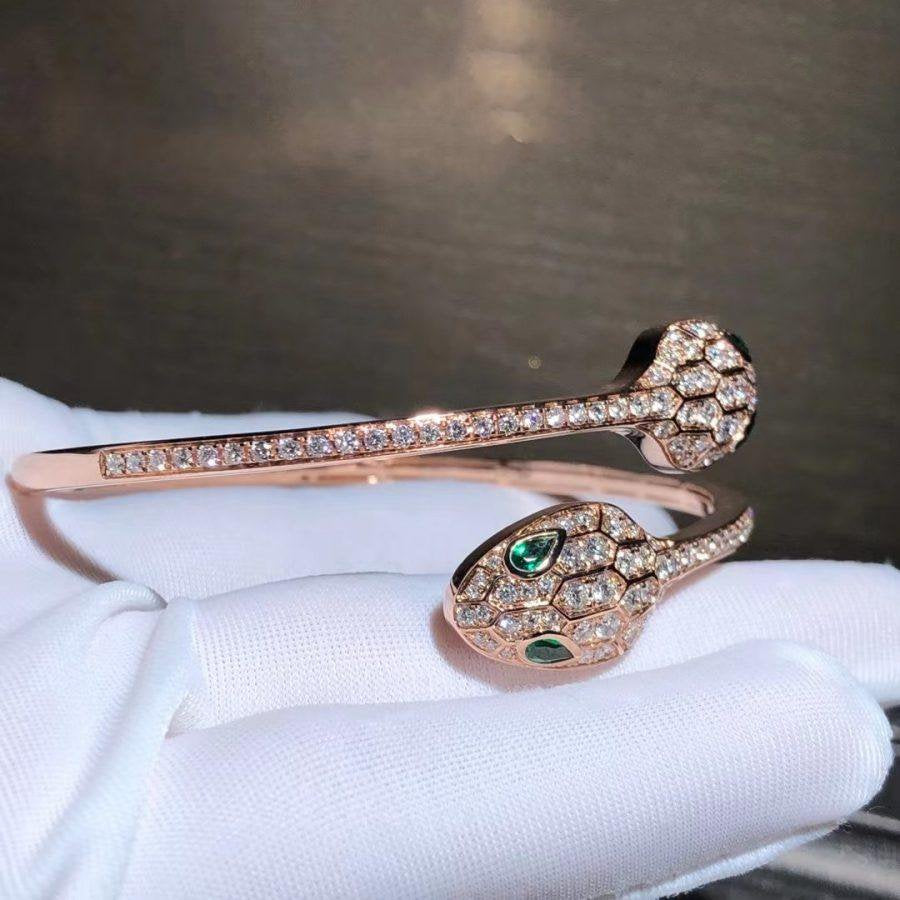 [⭐DORISW]SERPENTI BRACELET PINK GOLD MALACHITE DIAMOND DOUBLE SNAKE