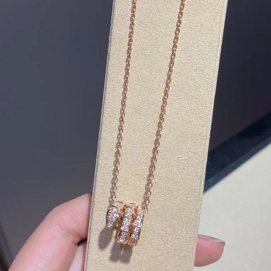 [⭐DORISW]SERPENTI PINK GOLD NECKLACE DOUBLE RING DIAMOND