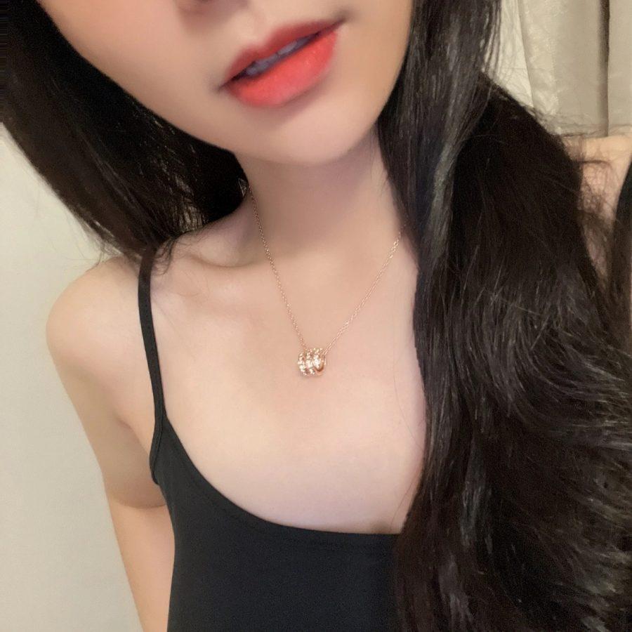 [⭐DORISW]SERPENTI PINK GOLD NECKLACE DOUBLE RING DIAMOND