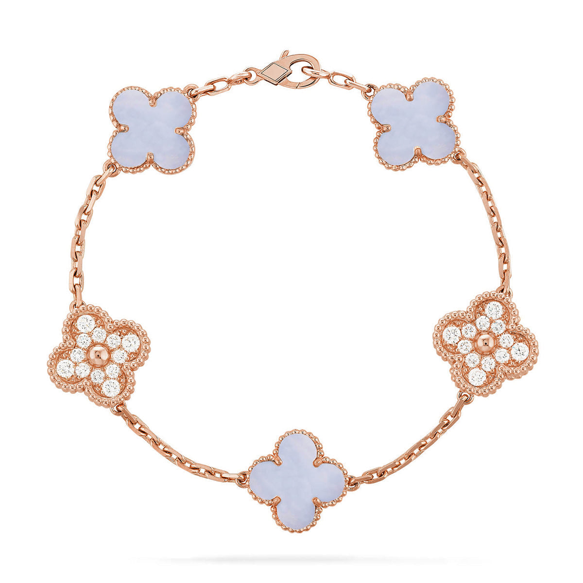 [[⭐DORISW] ]New  CLOVER 5 MOTIF PURPLE CHALCEDONY BRACELET COLLECTION