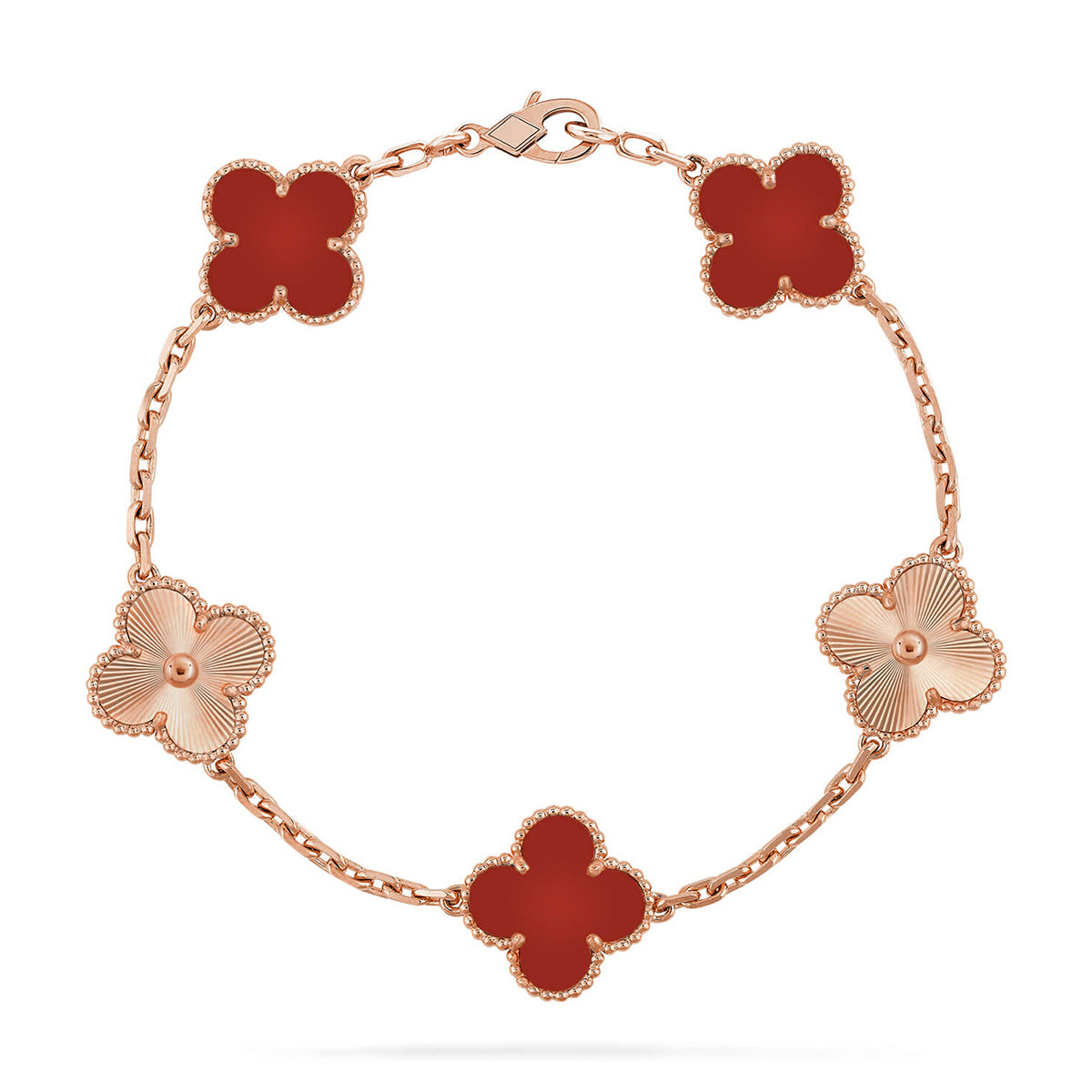 [[⭐DORISW] ]New  CLOVER 5 MOTIF RED CORNELIAN BRACELET COLLECTION