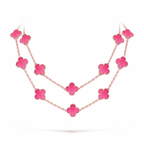 [DORISW] NEW CLOVER 20 MOTIFS PINK ENAMEL NECKLACE