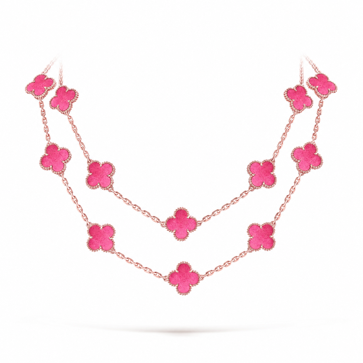 [DORISW] NEW CLOVER 20 MOTIFS PINK ENAMEL NECKLACE