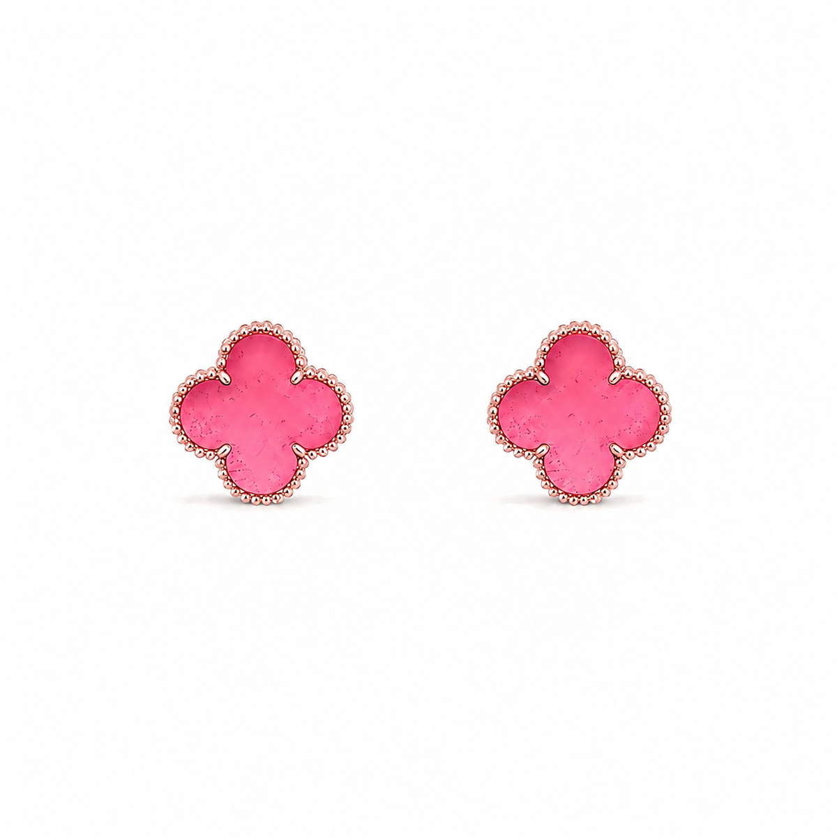 [DORISW]NEW CLOVER 15MM PINK ENAMEL STUD EARRINGS
