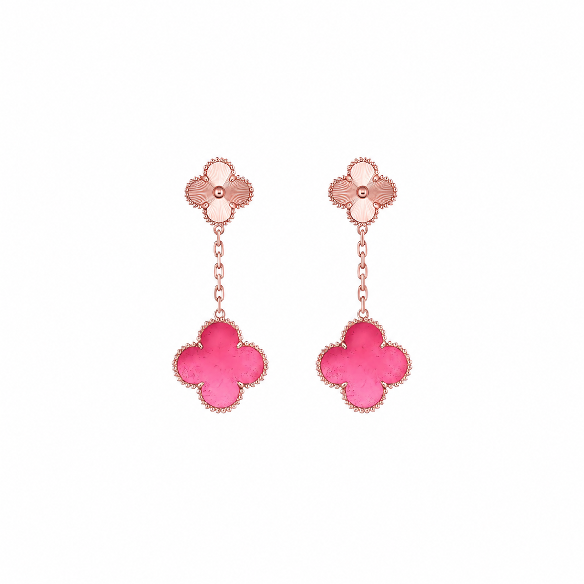 [DORISW]NEW CLOVER 2 MOTIF PINK ENAMEL EARRINGS