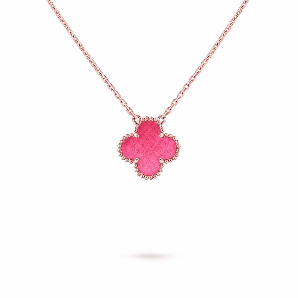 [DORISW] NEW CLOVER 15MM PINK ENAMEL NECKLACE