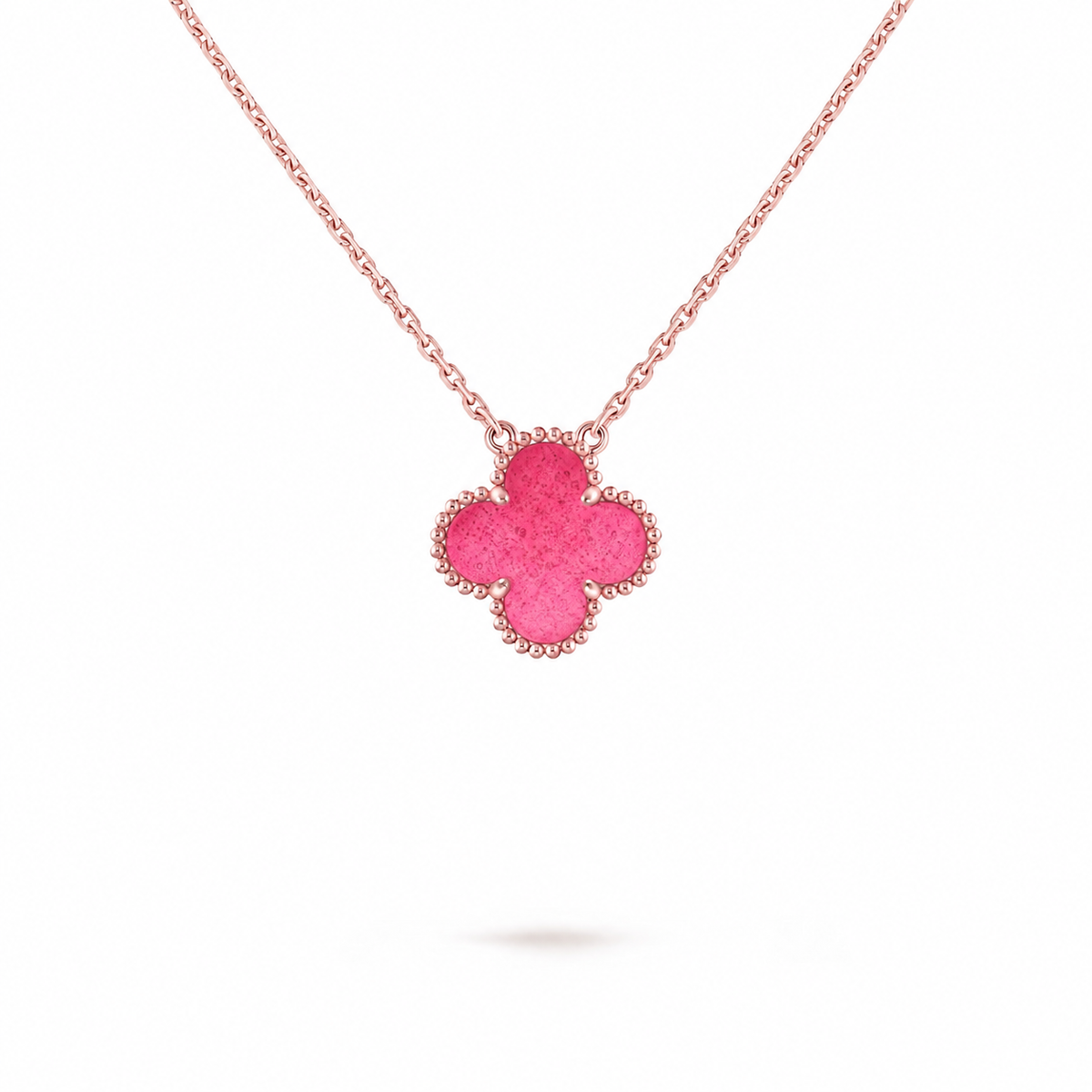 [DORISW] NEW CLOVER 15MM PINK ENAMEL NECKLACE
