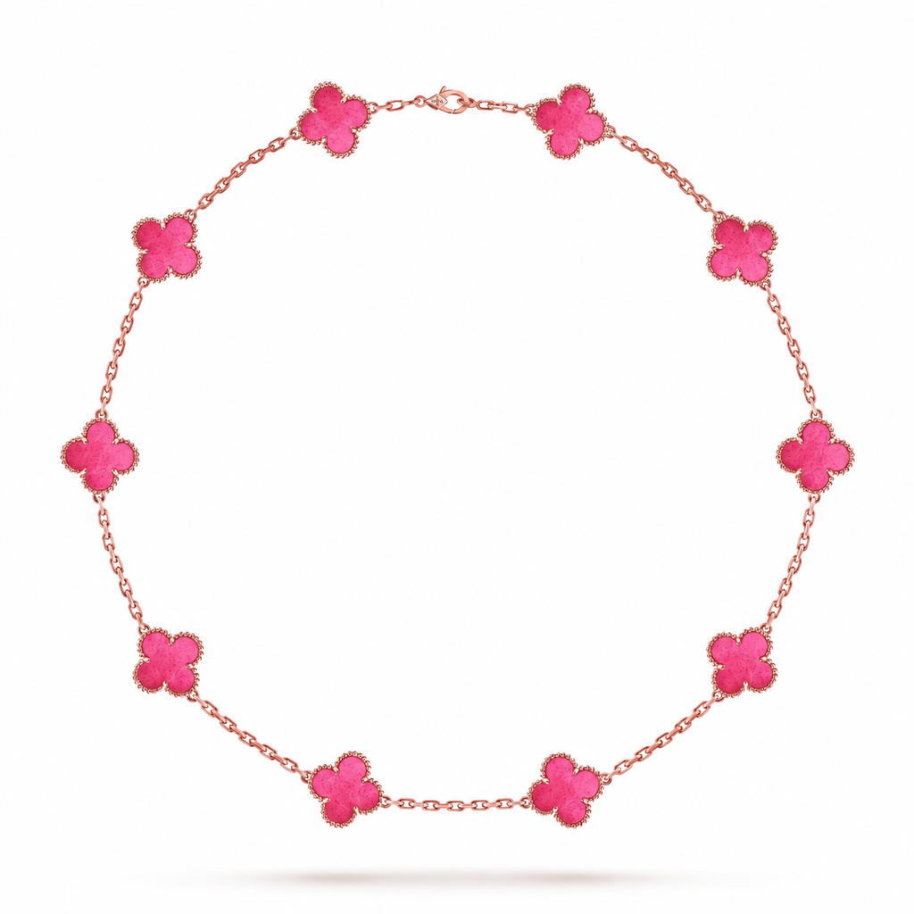 [DORISW]NEW CLOVER 10 MOTIFS PINK ENAMEL NECKLACE