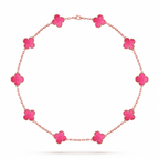 [DORISW]NEW CLOVER 10 MOTIFS PINK ENAMEL NECKLACE