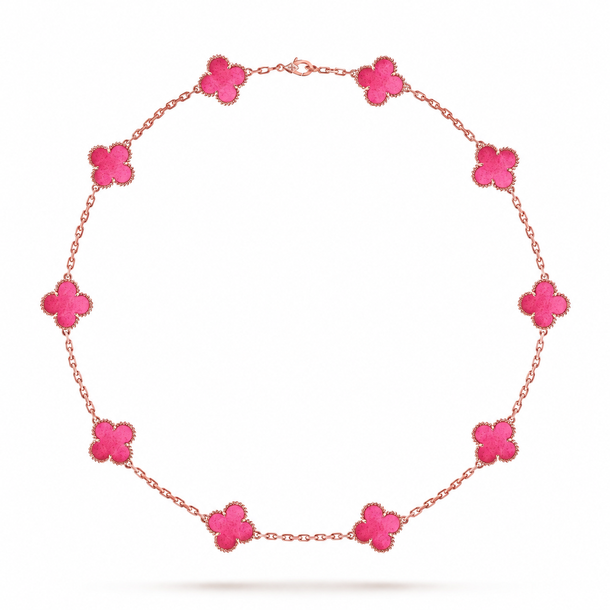 [DORISW]NEW CLOVER 10 MOTIFS PINK ENAMEL NECKLACE