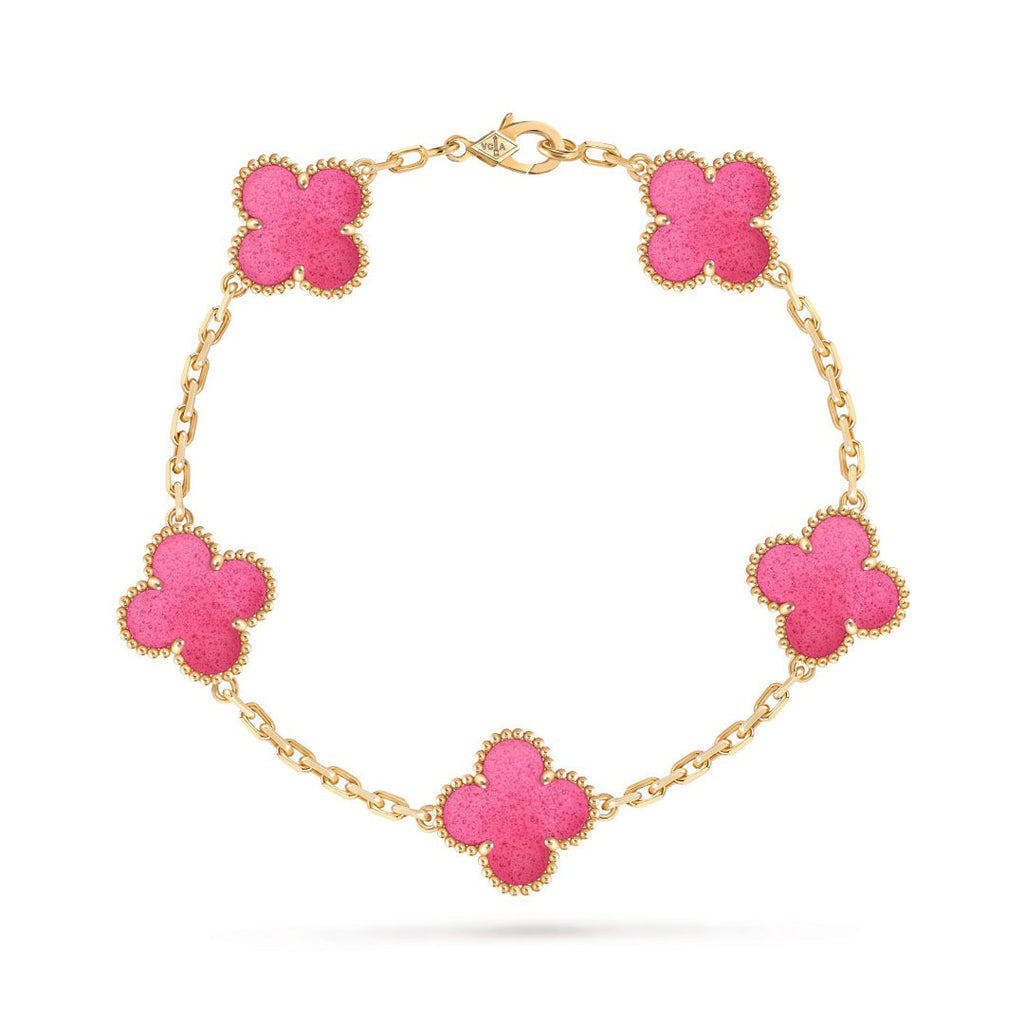[DORISW]NEW CLOVER 5 MOTIFS PINK ENAMEL BRACELET