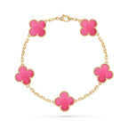 [DORISW]NEW CLOVER 5 MOTIFS PINK ENAMEL BRACELET