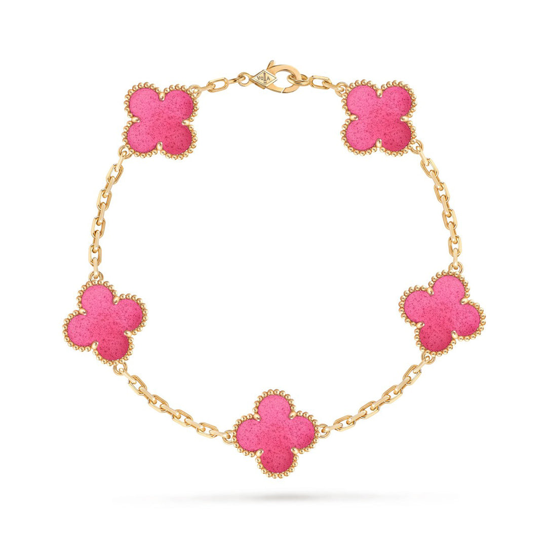 [DORISW]NEW CLOVER 5 MOTIFS PINK ENAMEL BRACELET
