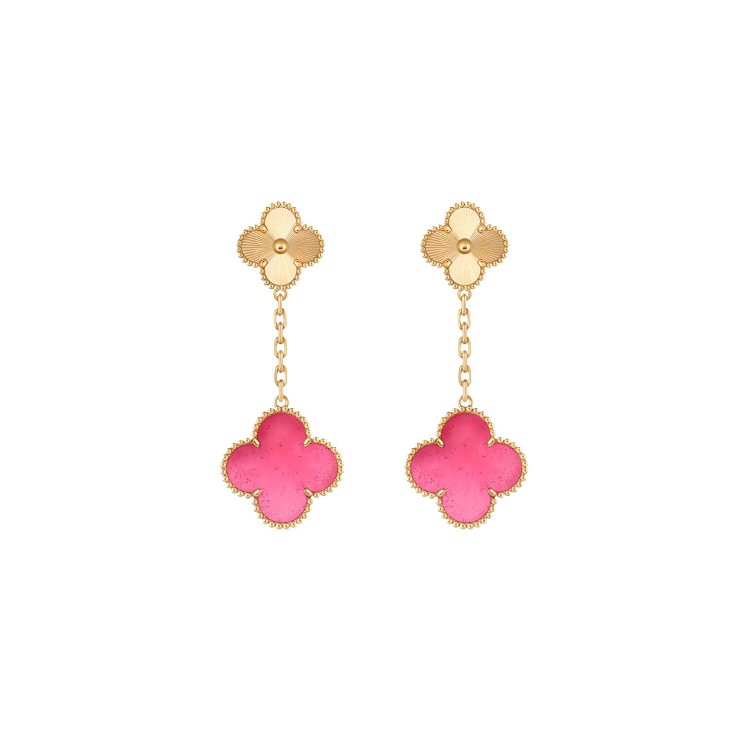 [DORISW]NEW CLOVER 2 MOTIF PINK ENAMEL EARRINGS