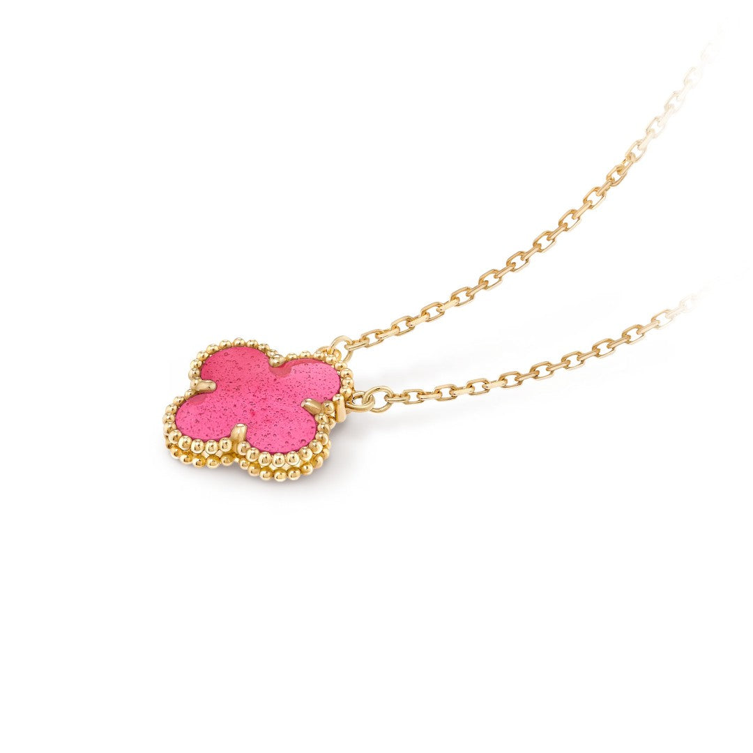 [DORISW] NEW CLOVER 15MM PINK ENAMEL NECKLACE
