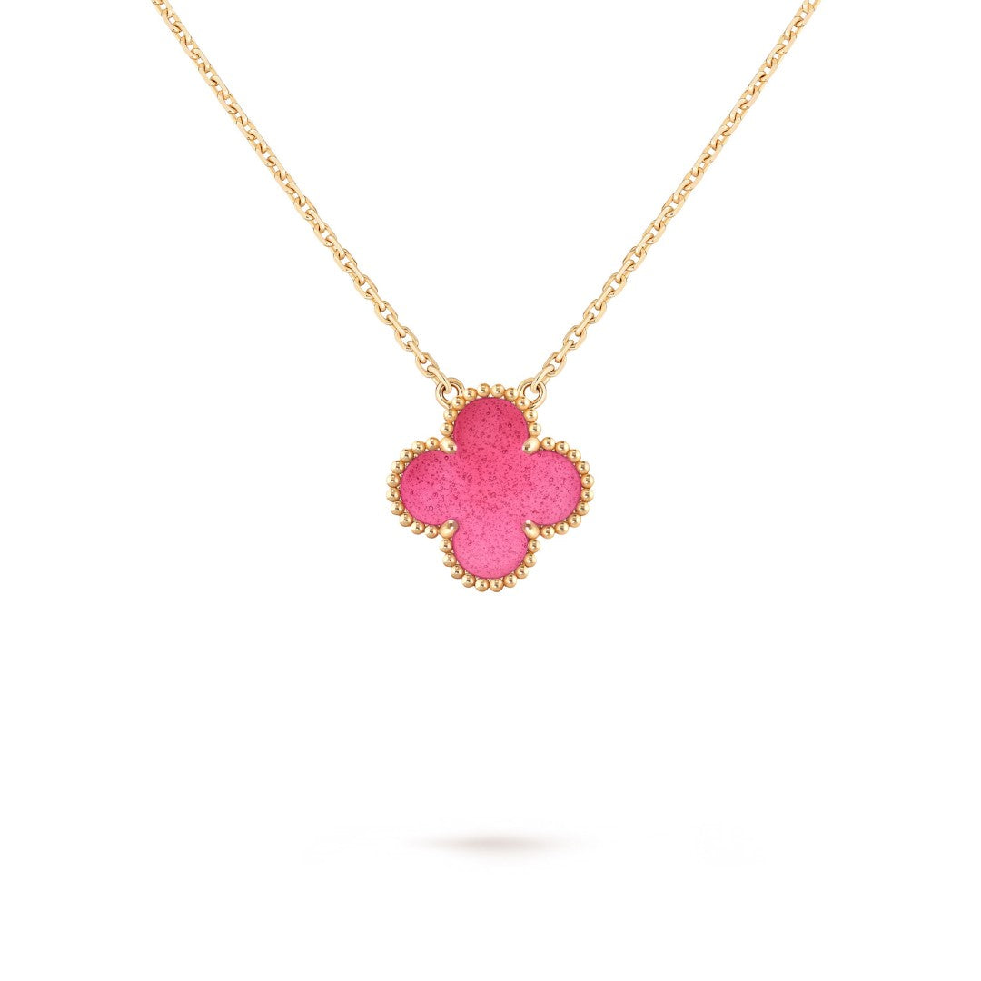 [DORISW] NEW CLOVER 15MM PINK ENAMEL NECKLACE
