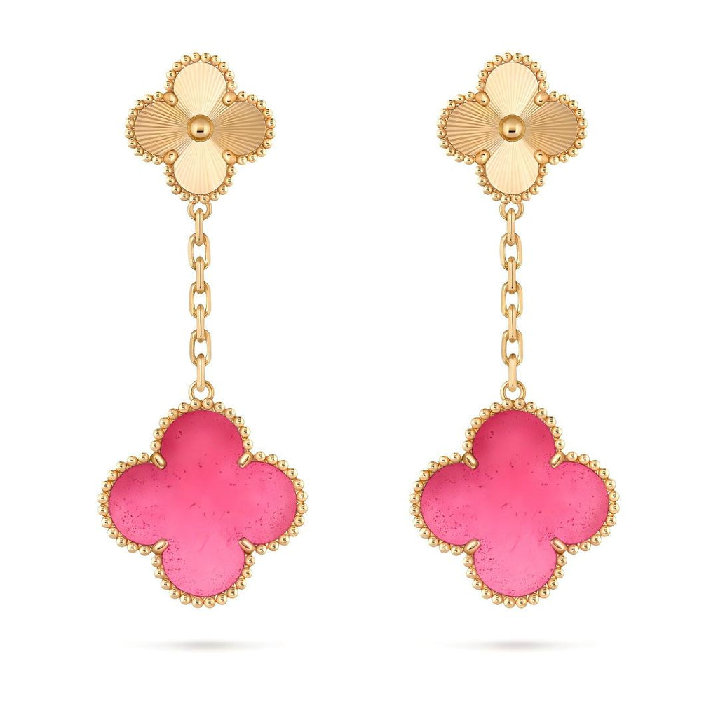 [DORISW]NEW CLOVER 2 MOTIF PINK ENAMEL EARRINGS