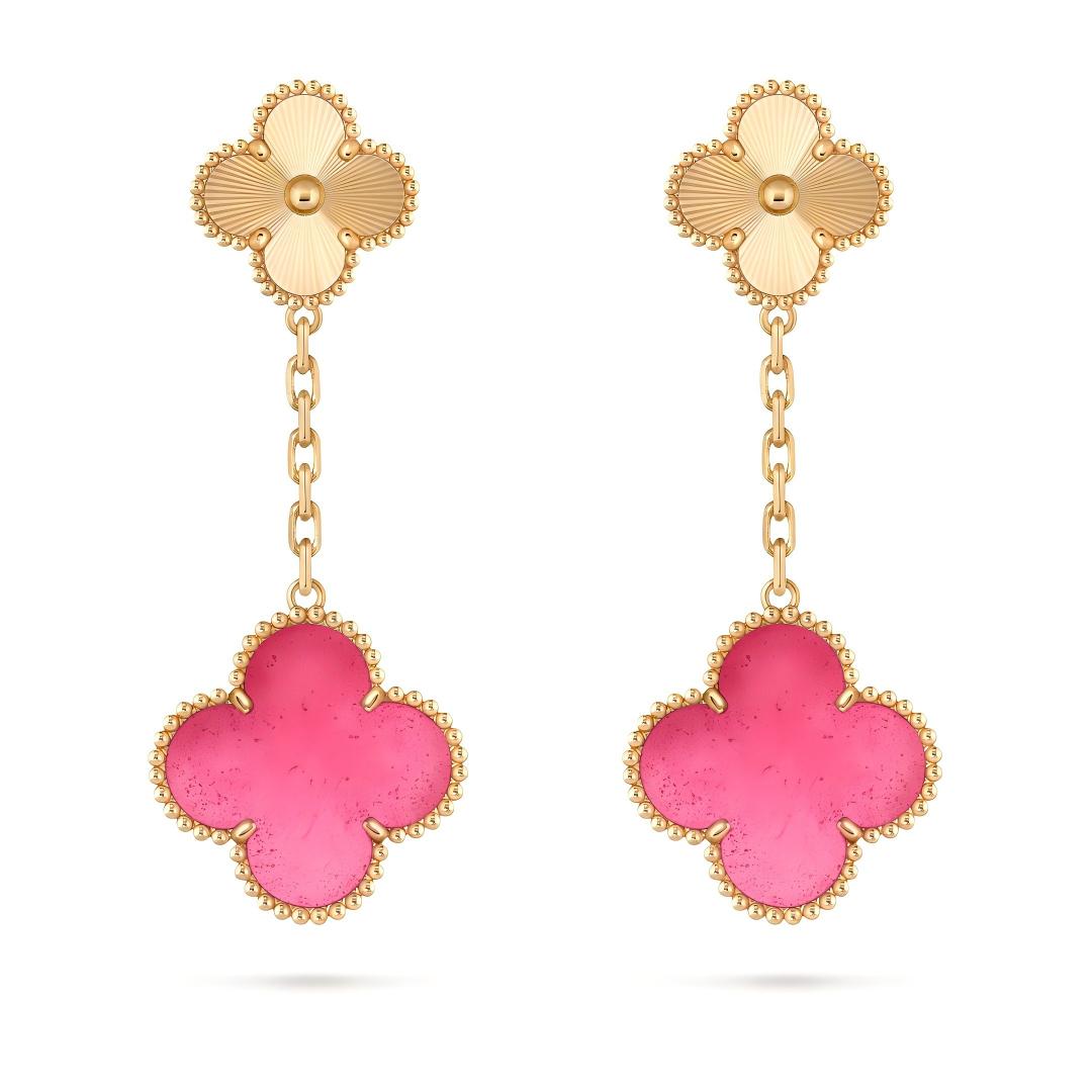 [DORISW]NEW CLOVER 2 MOTIF PINK ENAMEL EARRINGS