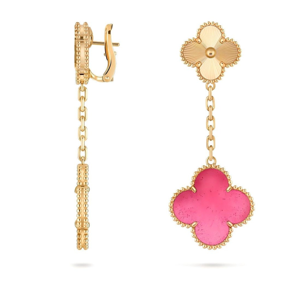 [DORISW]NEW CLOVER 2 MOTIF PINK ENAMEL EARRINGS