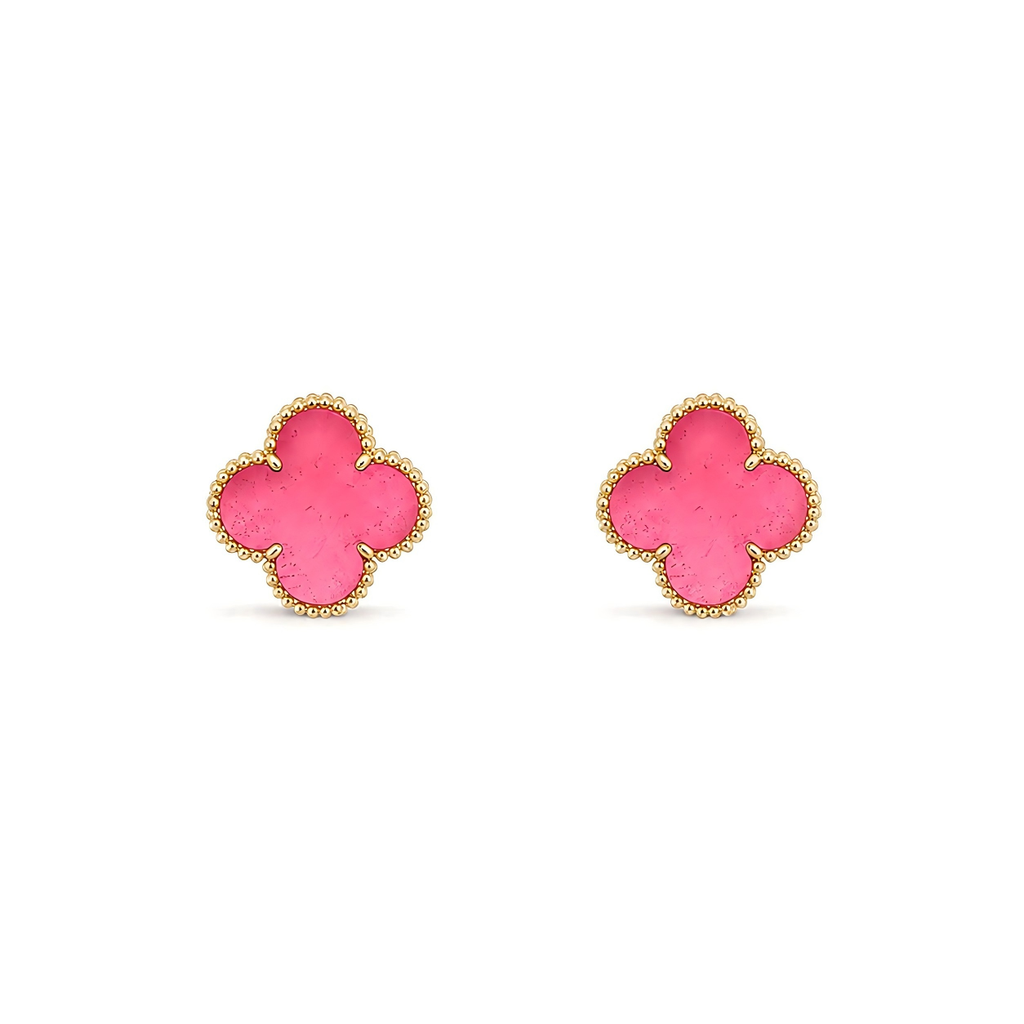 [DORISW]NEW CLOVER 15MM PINK ENAMEL STUD EARRINGS