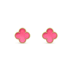 [DORISW]NEW CLOVER 15MM PINK ENAMEL STUD EARRINGS