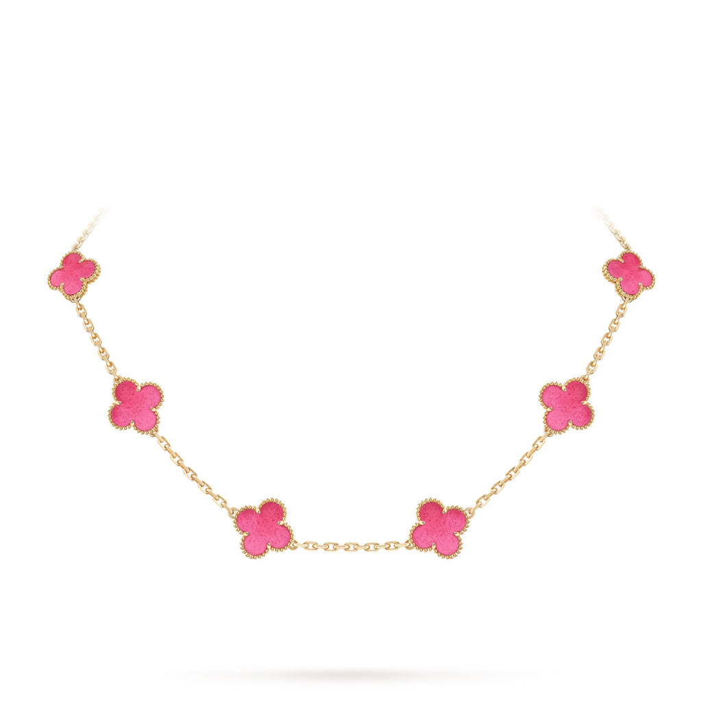 [DORISW]NEW CLOVER 10 MOTIFS PINK ENAMEL NECKLACE