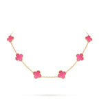 [DORISW]NEW CLOVER 10 MOTIFS PINK ENAMEL NECKLACE