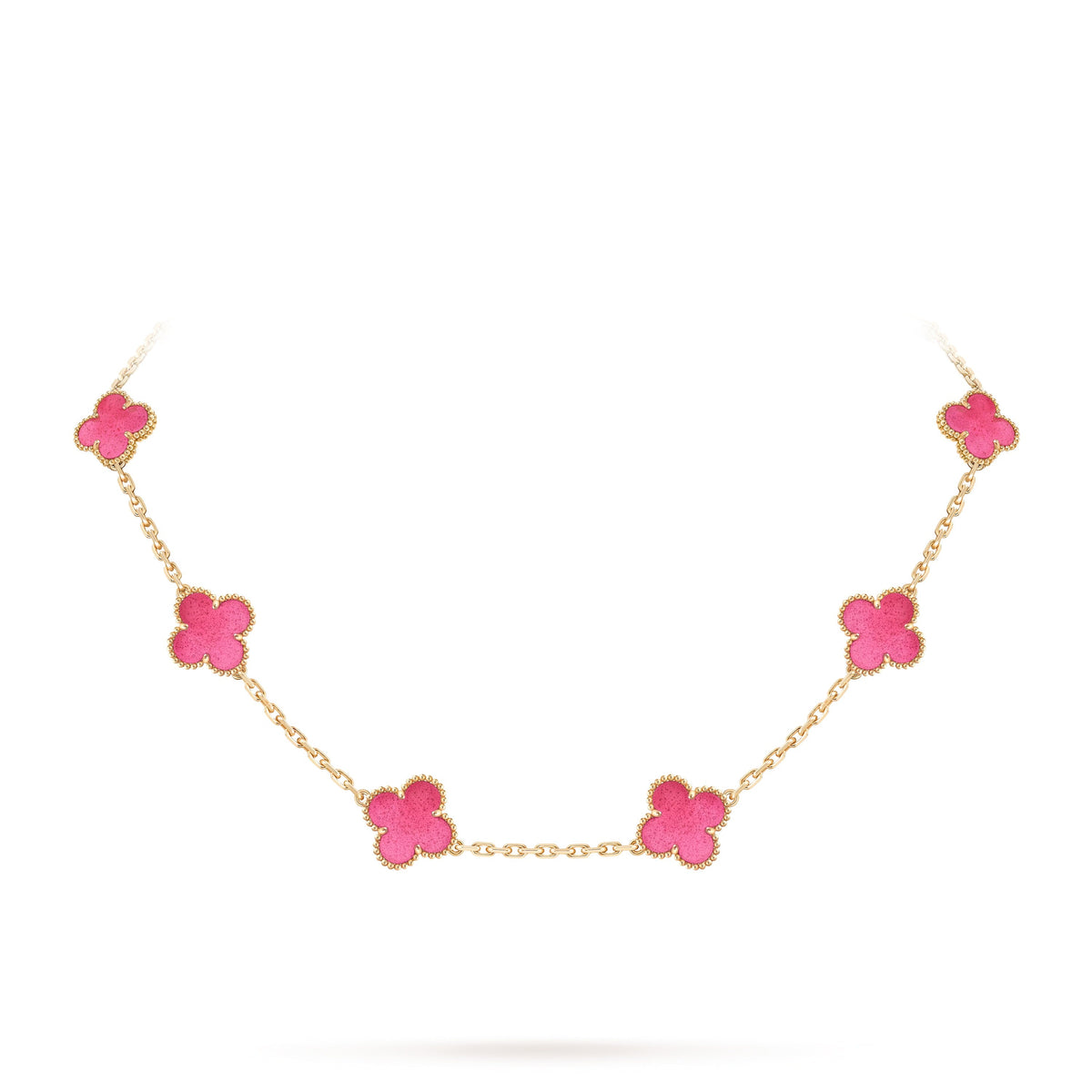 [DORISW]NEW CLOVER 10 MOTIFS PINK ENAMEL NECKLACE