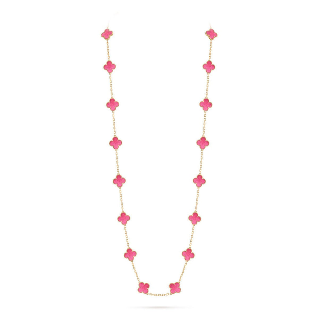 [DORISW] NEW CLOVER 20 MOTIFS PINK ENAMEL NECKLACE