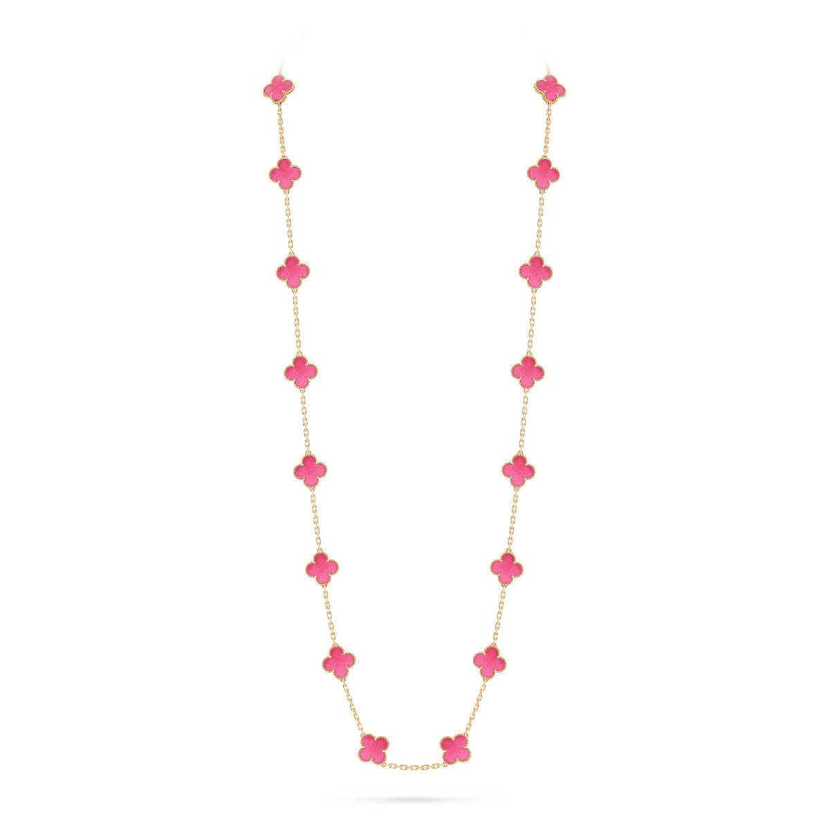 [DORISW] NEW CLOVER 20 MOTIFS PINK ENAMEL NECKLACE