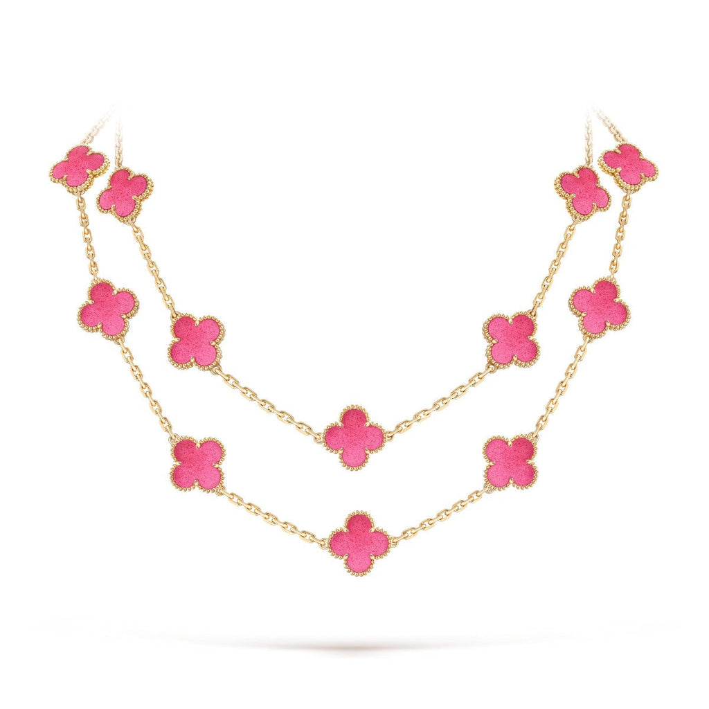 [DORISW] NEW CLOVER 20 MOTIFS PINK ENAMEL NECKLACE