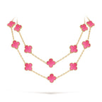 [DORISW] NEW CLOVER 20 MOTIFS PINK ENAMEL NECKLACE