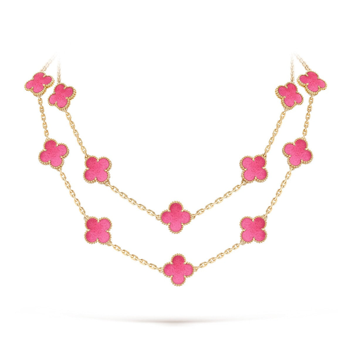 [DORISW] NEW CLOVER 20 MOTIFS PINK ENAMEL NECKLACE
