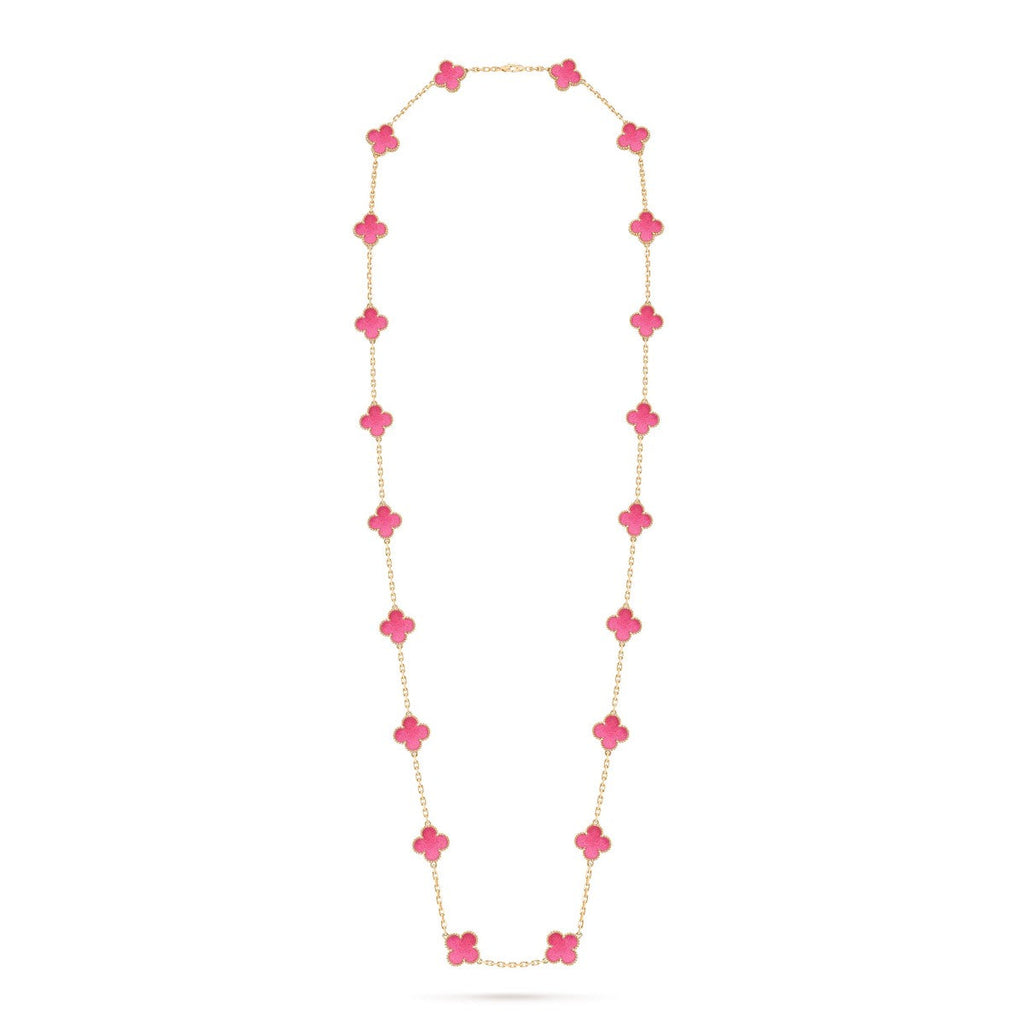 [DORISW] NEW CLOVER 20 MOTIFS PINK ENAMEL NECKLACE
