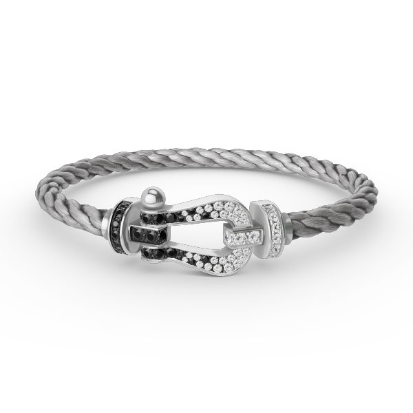 [⭐DORISW] GROSSES HUFEISEN-ARMBAND MIT SCHWARZEN UND WEISSEN DIAMANTEN IN SILBER