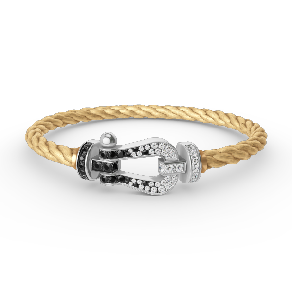 [⭐DORISW] GROSSES HUFEISEN-ARMBAND MIT SCHWARZEN UND WEISSEN DIAMANTEN IN SILBER