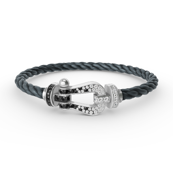 [⭐DORISW] GROSSES HUFEISEN-ARMBAND MIT SCHWARZEN UND WEISSEN DIAMANTEN IN SILBER