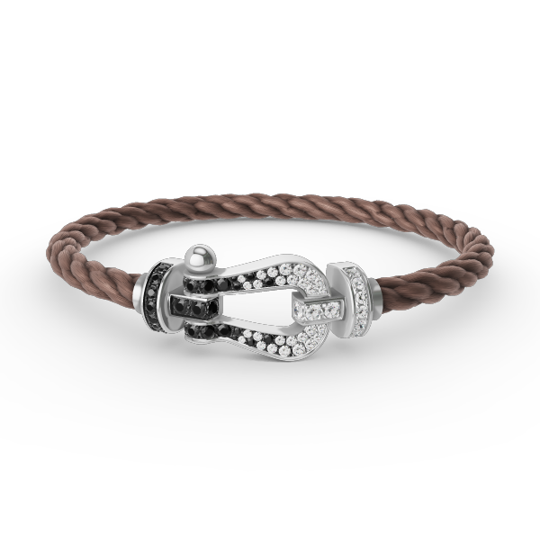 [⭐DORISW] GROSSES HUFEISEN-ARMBAND MIT SCHWARZEN UND WEISSEN DIAMANTEN IN SILBER