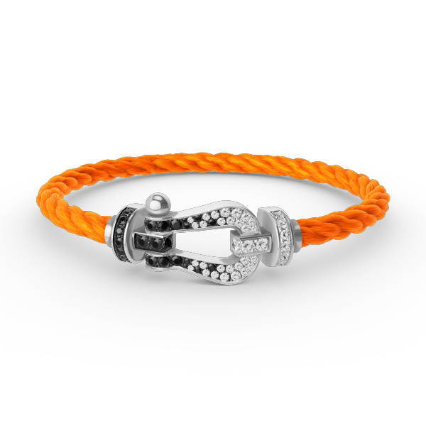 [⭐DORISW] GROSSES HUFEISEN-ARMBAND MIT SCHWARZEN UND WEISSEN DIAMANTEN IN SILBER