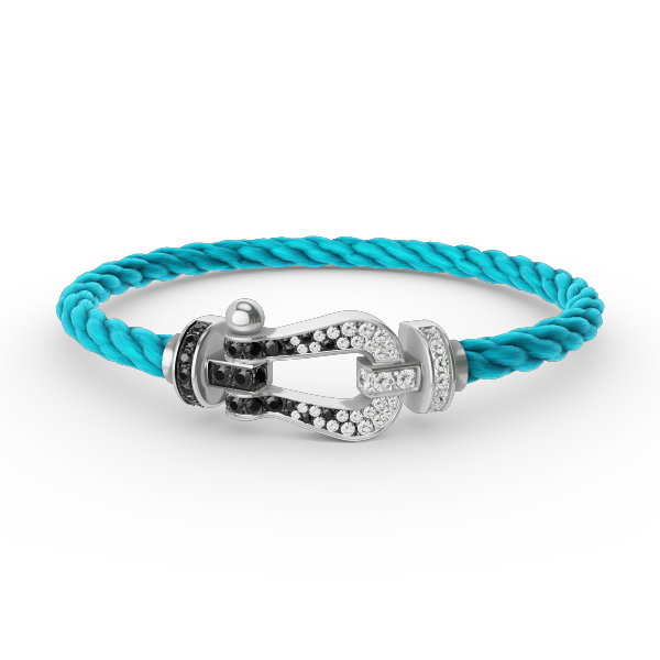 [⭐DORISW] GROSSES HUFEISEN-ARMBAND MIT SCHWARZEN UND WEISSEN DIAMANTEN IN SILBER