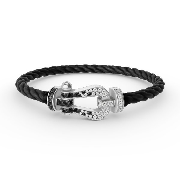 [⭐DORISW] GROSSES HUFEISEN-ARMBAND MIT SCHWARZEN UND WEISSEN DIAMANTEN IN SILBER