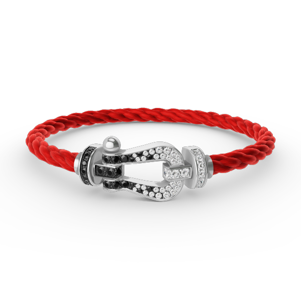 [⭐DORISW] GROSSES HUFEISEN-ARMBAND MIT SCHWARZEN UND WEISSEN DIAMANTEN IN SILBER