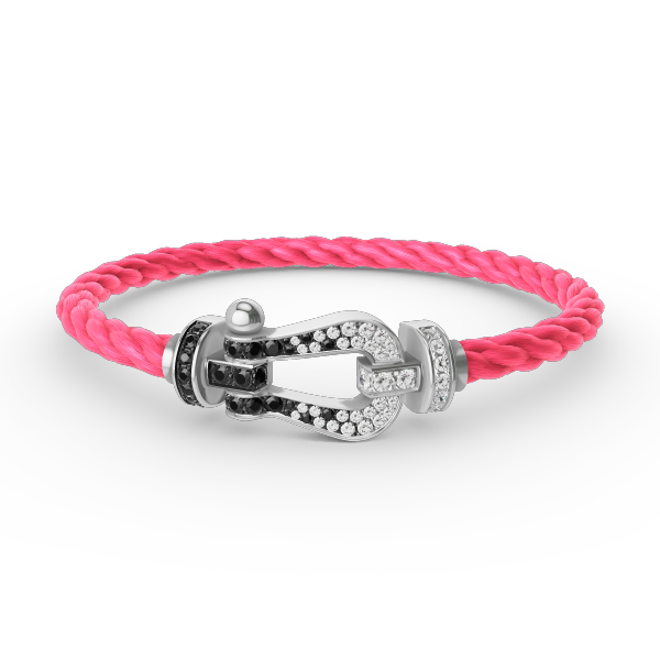 [⭐DORISW] GROSSES HUFEISEN-ARMBAND MIT SCHWARZEN UND WEISSEN DIAMANTEN IN SILBER
