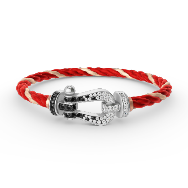 [⭐DORISW] GROSSES HUFEISEN-ARMBAND MIT SCHWARZEN UND WEISSEN DIAMANTEN IN SILBER