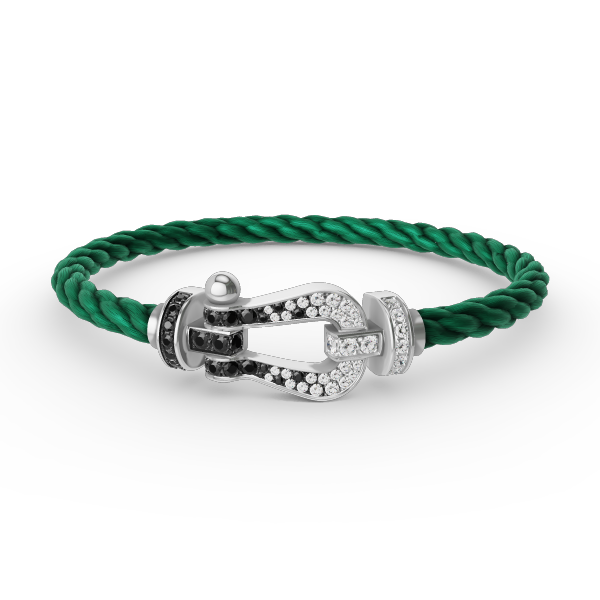 [⭐DORISW] GROSSES HUFEISEN-ARMBAND MIT SCHWARZEN UND WEISSEN DIAMANTEN IN SILBER
